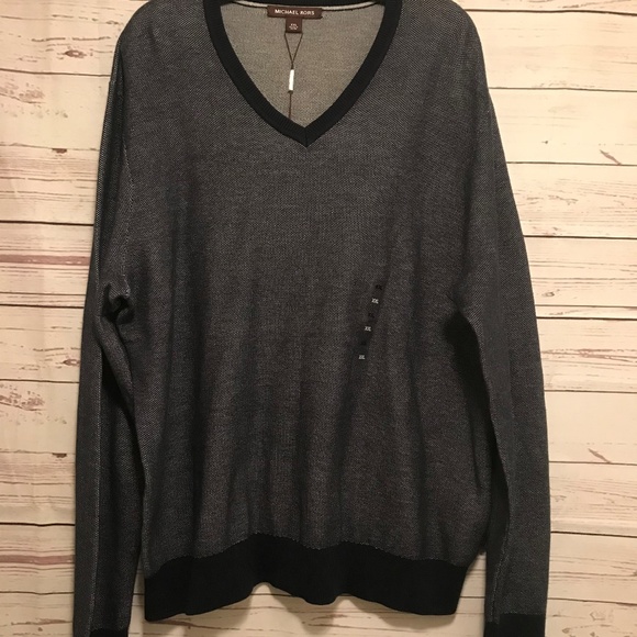 Michael Kors Men's Tuck Stitch V-Neck Navy Sweater - Picture 4 of 8